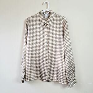 Pendleton Women's Size 18 Vintage Houndstooth Button Down Bronze Brown 100% Silk
